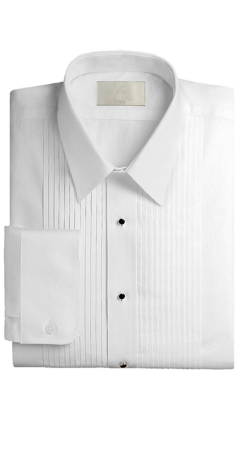 Lay Down Collar White Tuxedo Shirt 1/4 Pleats