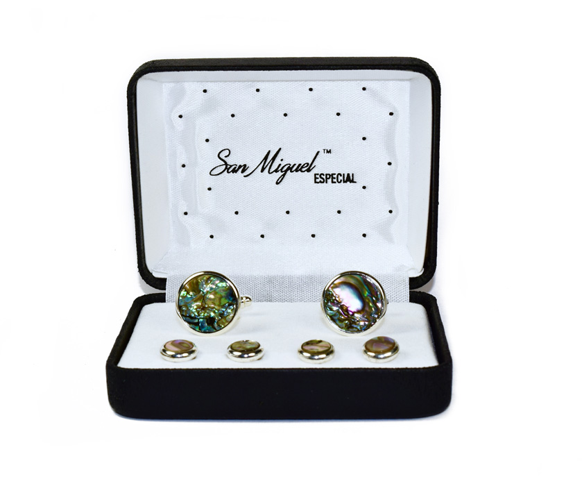 ABALONE CUFFLINKS AND STUDS IN GOLD SETTING