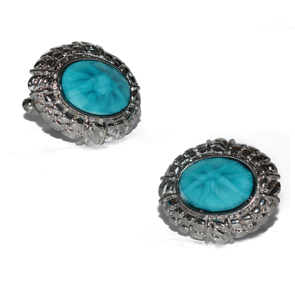TURQUOISE COLORED BLING CUFFLINKS