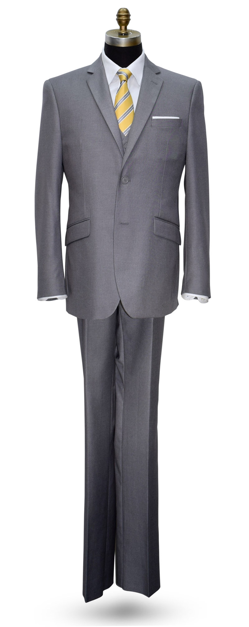 Men's Medium to Light Gray 3 Piece Slim Fit Suit-Coat, Pants and Vest Only