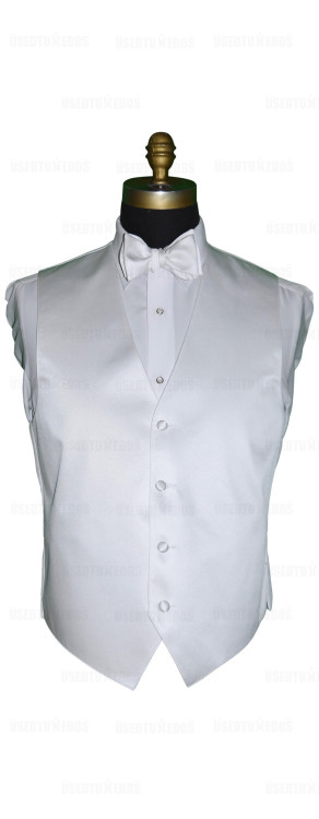 men's white tuxedo vest and white tie-yourself bowtie by San Miguel Formals