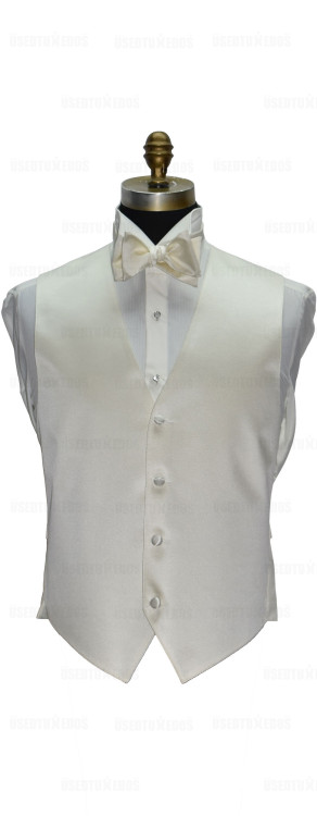 men's and boys off-white tuxedo vest with off-white tie-yourself bowtie by San Miguel Formals