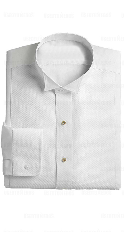 Pique White Tuxedo Shirt Wing Collar 