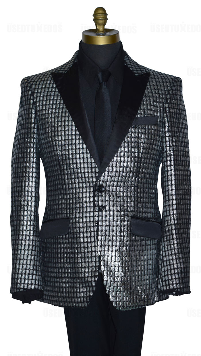 platinum men's tuxedo with black pattern