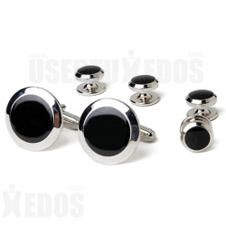 SILVER AND BLACK CUFFLINKS AND STUD SET
