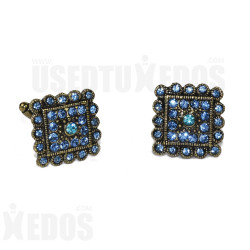 Sapphire Blue Crystal Cufflinks with Arctic Blue Center, Antique Gold Finish