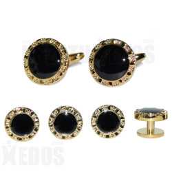 FANCY GOLD AND BLACK STUDS AND CUFFLINKS