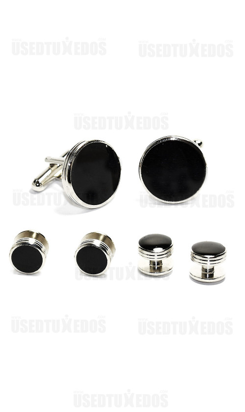 Silver and Black Cufflinks and Stud Set