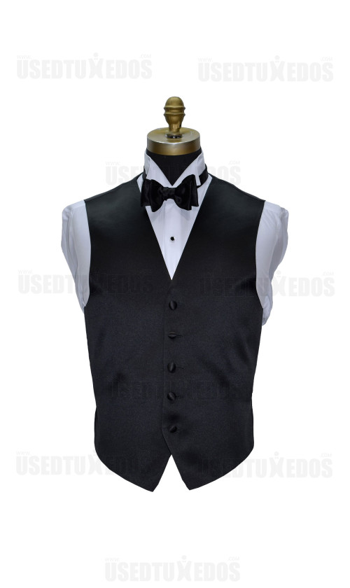 men's black satin tuxedo vest with black bowtie