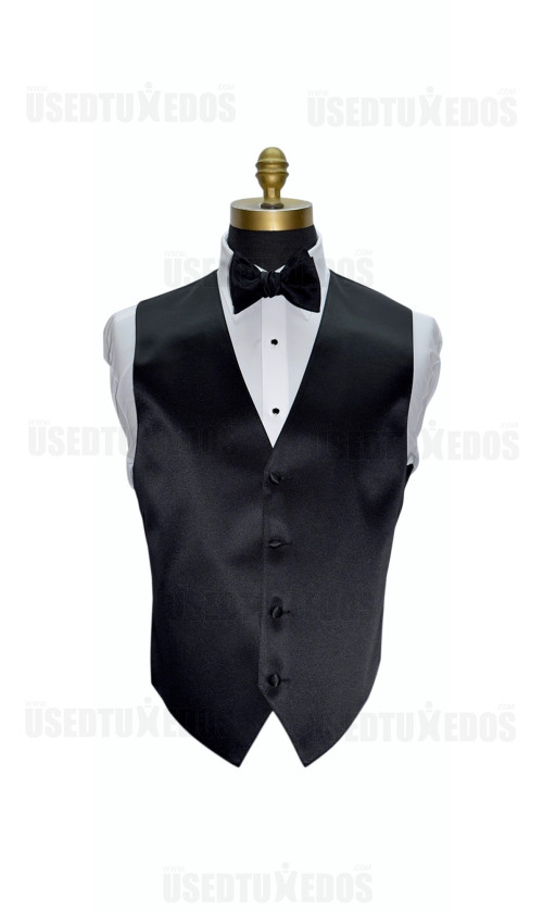 black tuxedo vest with black self-tie bowtie by San Miguel Formals