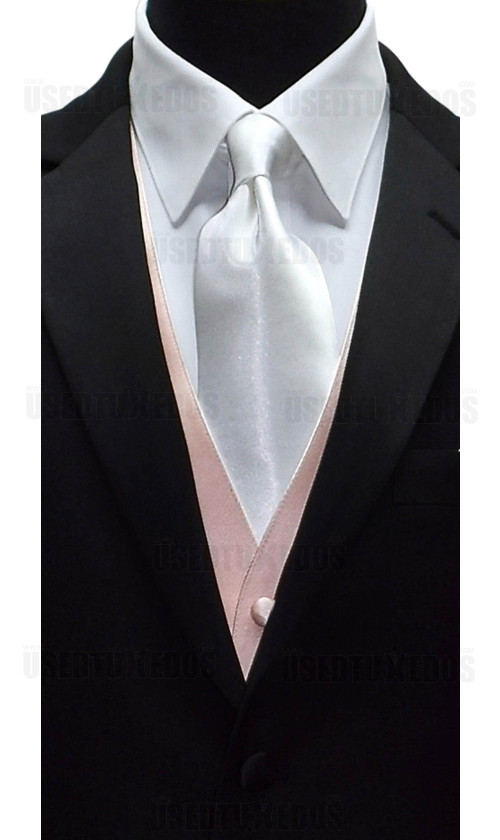 men's long white dress tie with blush color men's vest