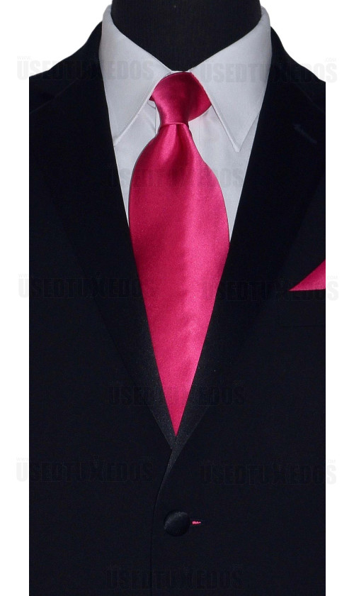 hot pink men's tie with hot pink pocket handkerchief