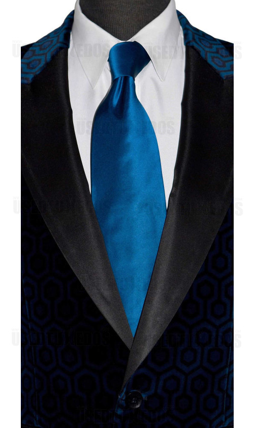 sapphire blue silk long tie for men