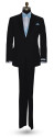 San Miguel black tuxedo with capri-blue pre-tied bowtie and capri blue vest and pocket handkerchief
