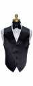 black tuxedo vest with black self-tie bowtie by San Miguel Formals