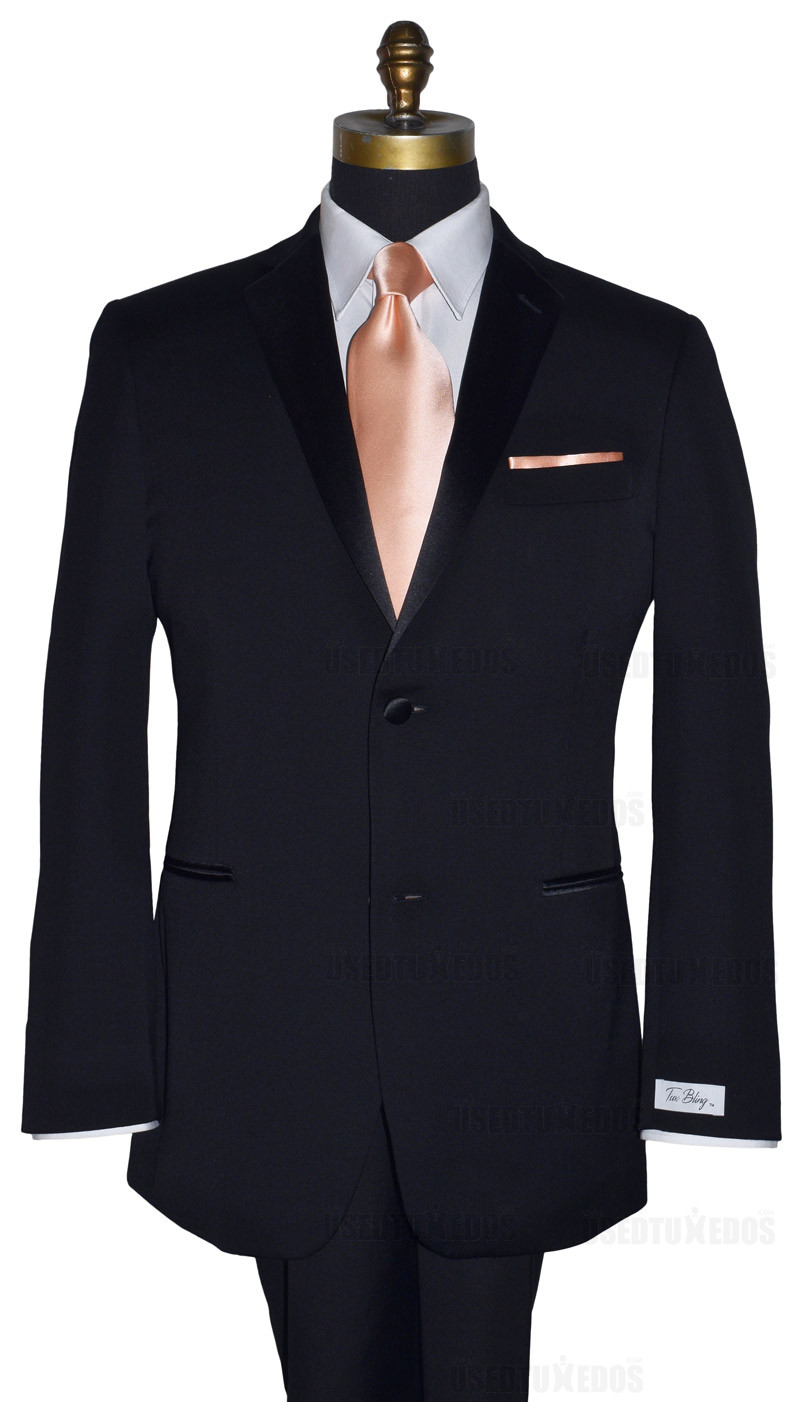 black tuxedo with peach color men's long tie