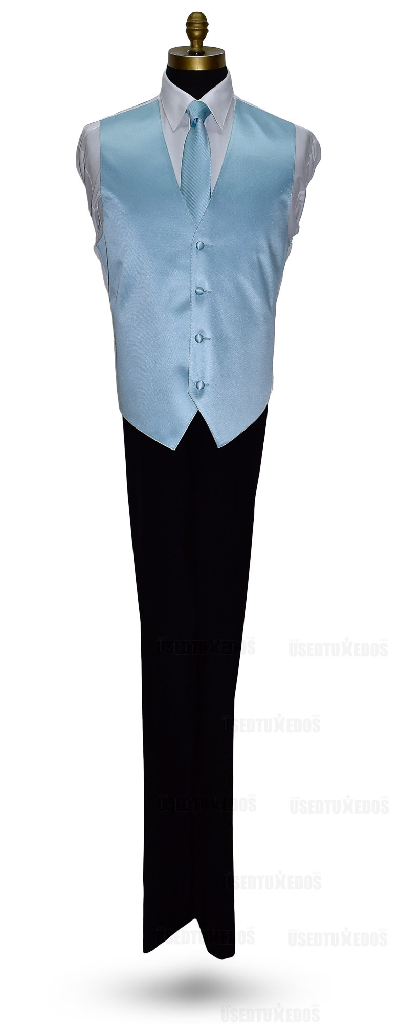 men's capri blue striped dress tie with capri-blue vest by San Miguel Formals