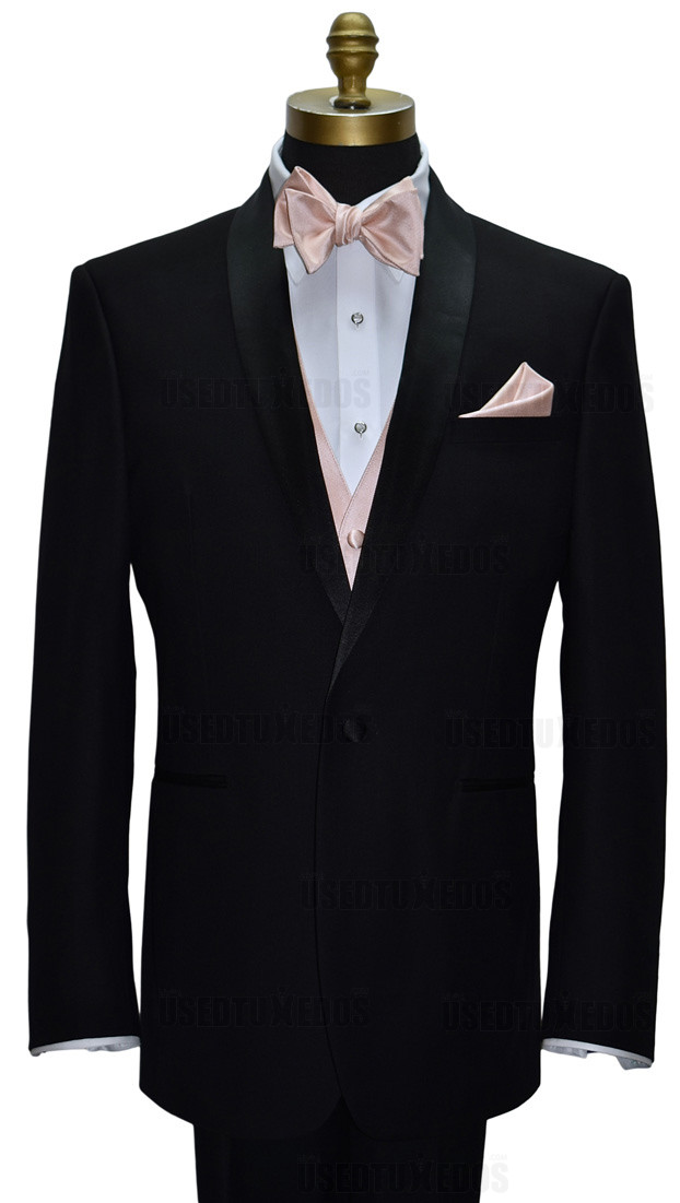 black shawl collar tuxedo with petal bowtie and petal vest on tuxbling.com