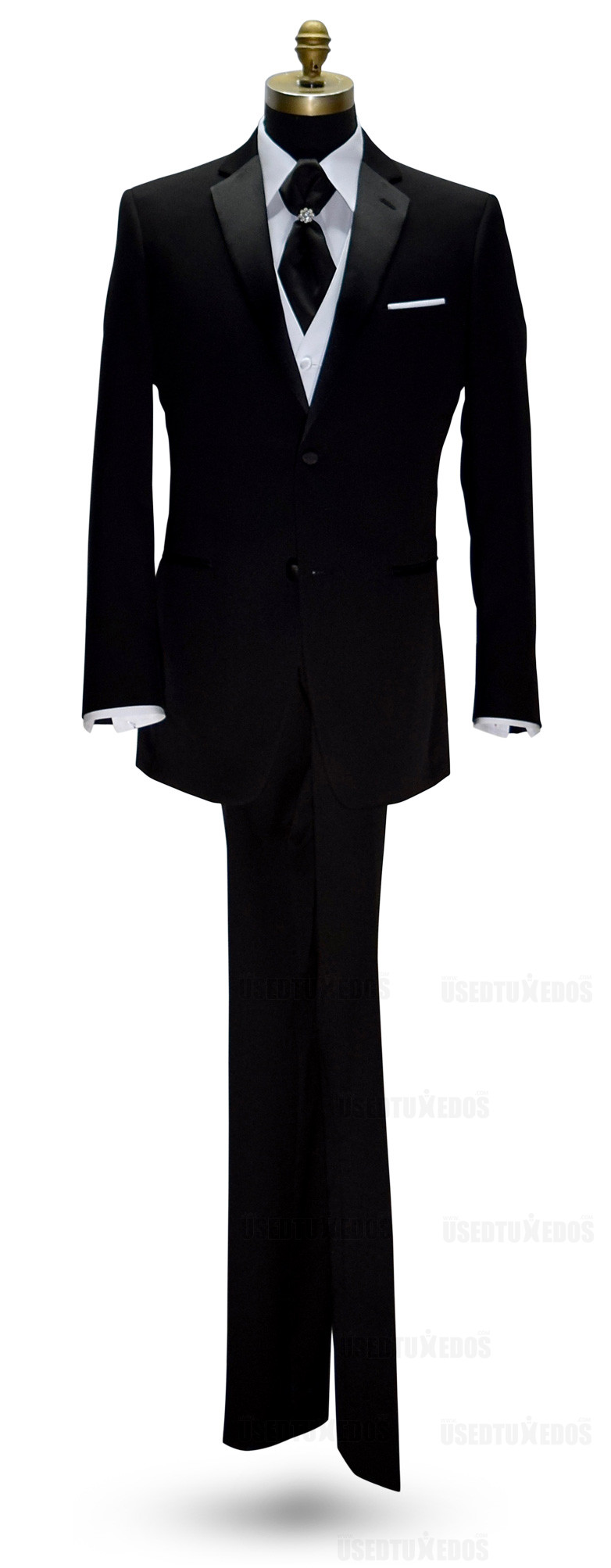 black tuxedo with black cravat and white vest on tuxbling.com