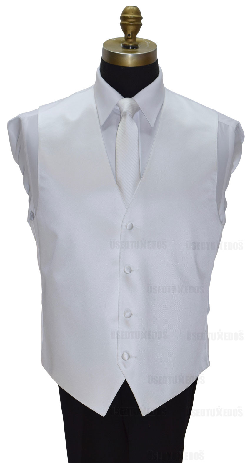men's and boy's white vest with long white skinny dress tie