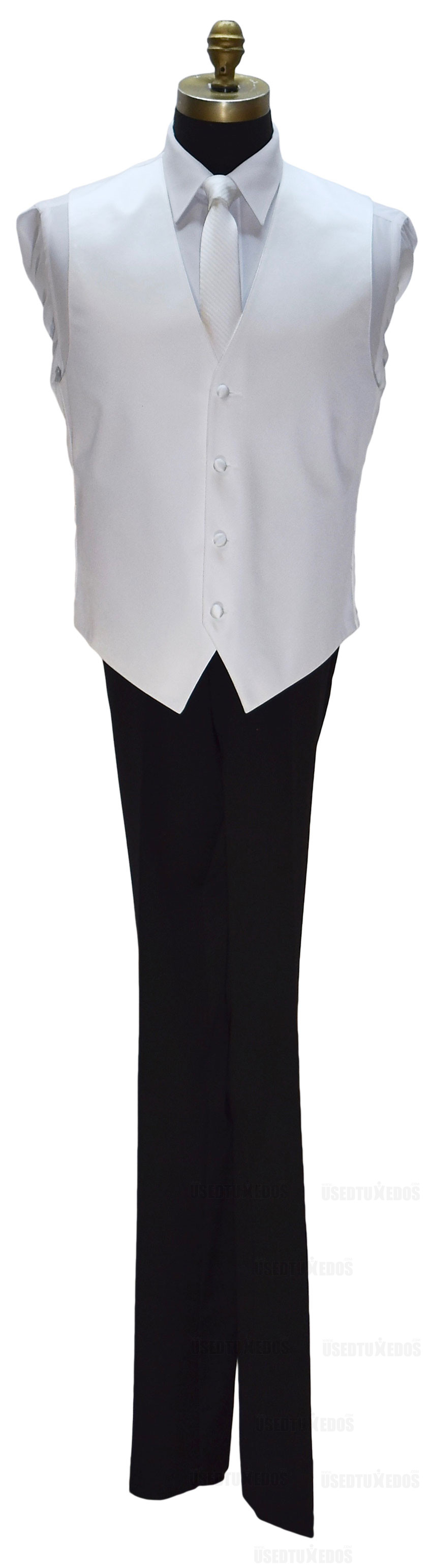 skinny white long tie with white vest by San Miguel Formals