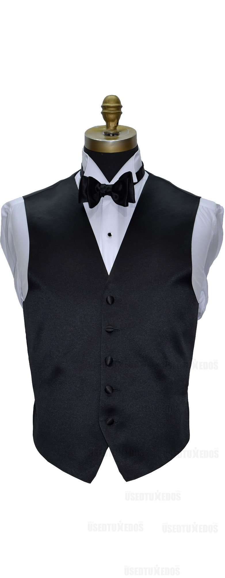 men's black satin tuxedo vest with black bowtie