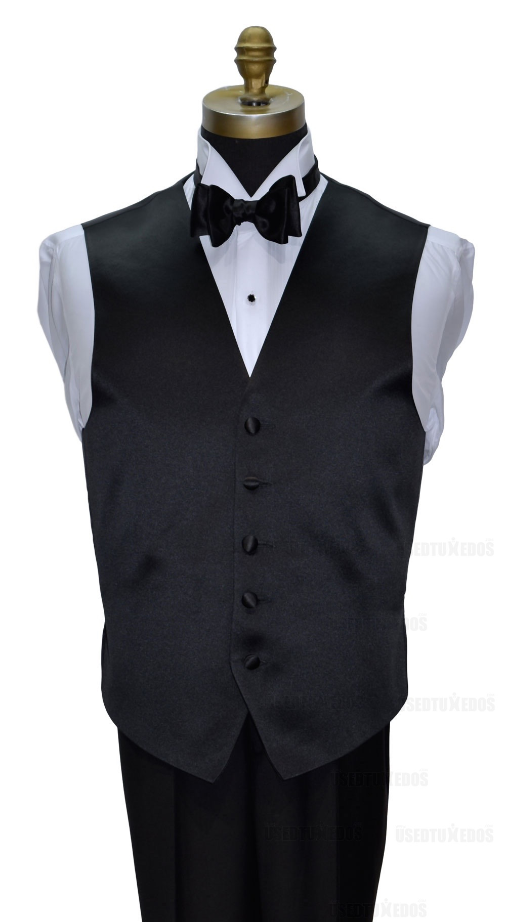 men's black satin vest and black bowtie