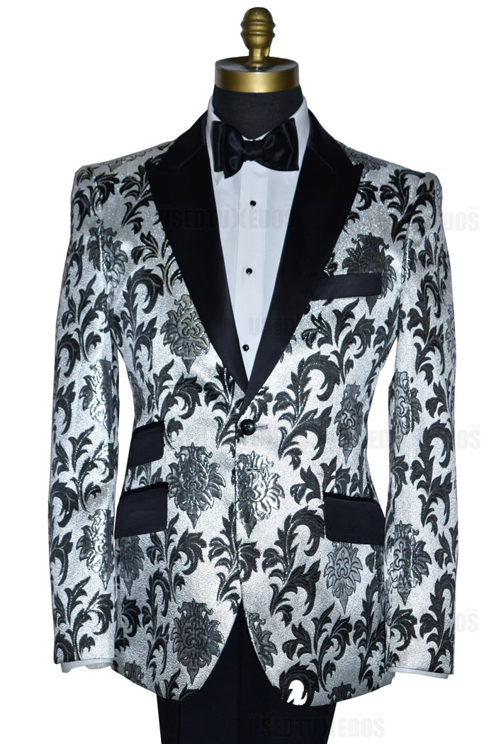 silver men's tuxedo with pattern