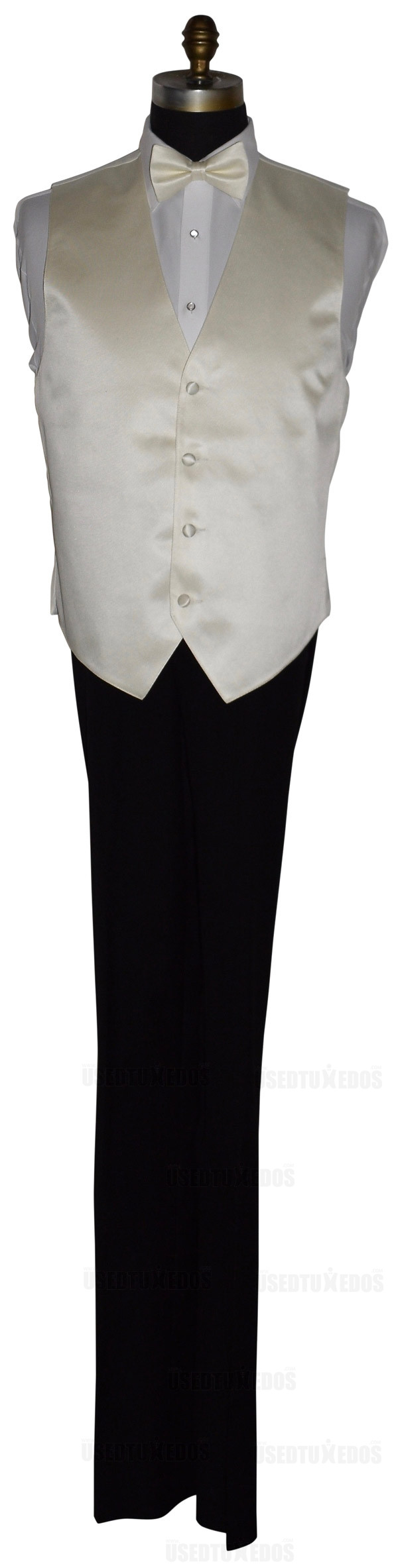 men's and boy's ivory pre-tied bowtie and off-white ivory 4 button vest by San Miguel Formals