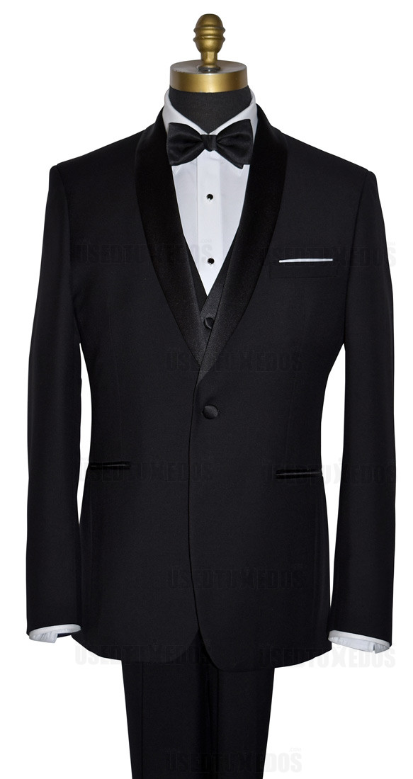 men's black tuxedo vest and pre-tied bowtie at tuxbling.com