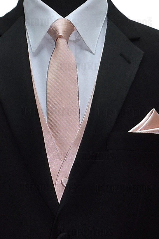 blush tuxedo vest with blush striped men's tie