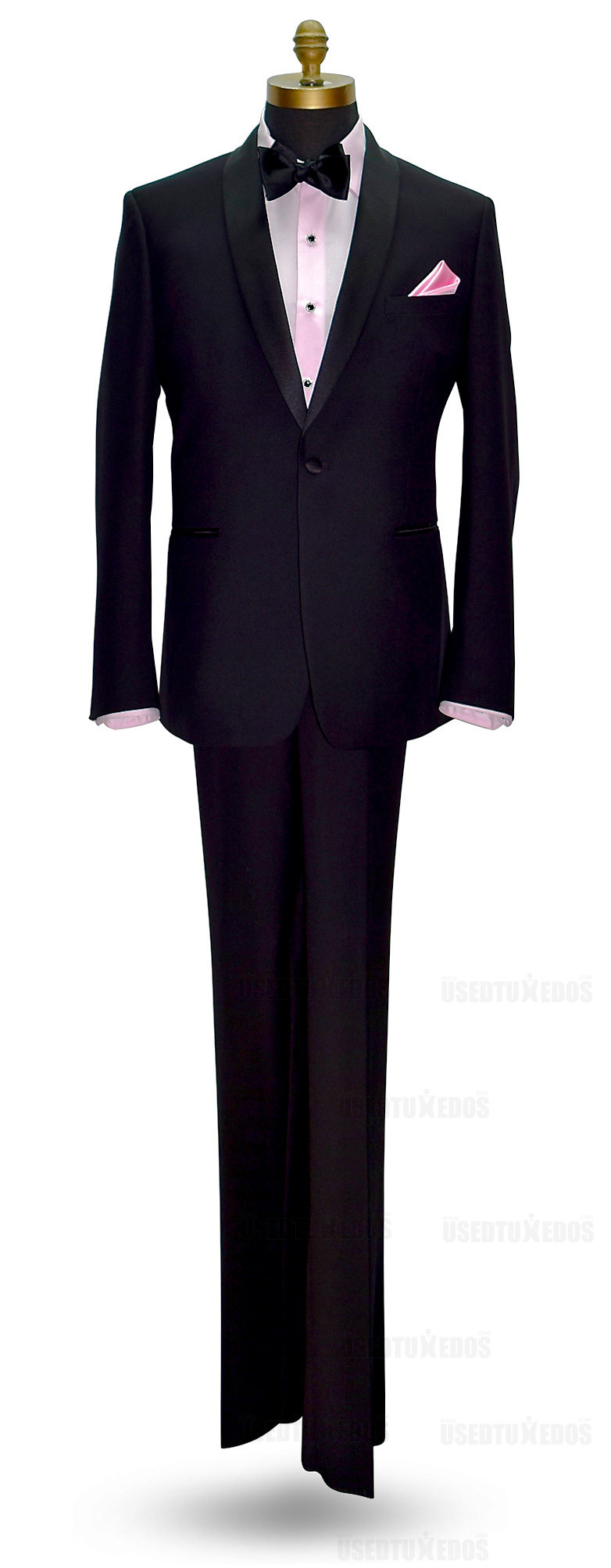 full size black tuxedo with pink tuxedo shirt