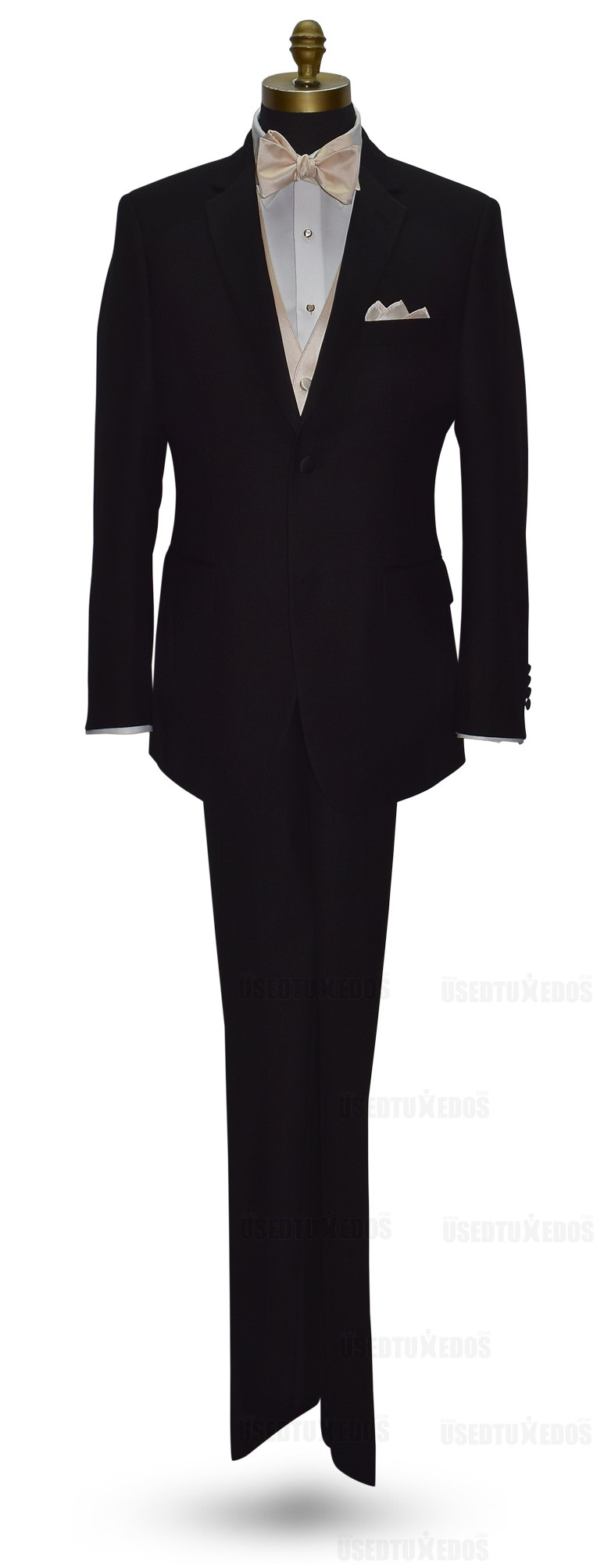 black wedding tuxedo with champagne vest and bowtie on tuxbling.com