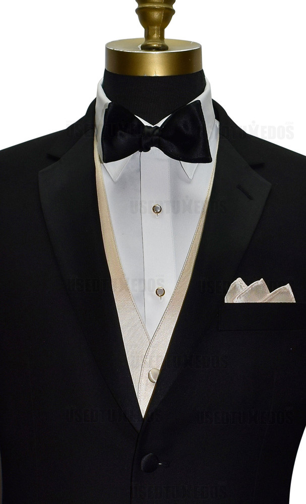 men's champagne colored vest with black tie-yourself bowtie by San Miguel Formals