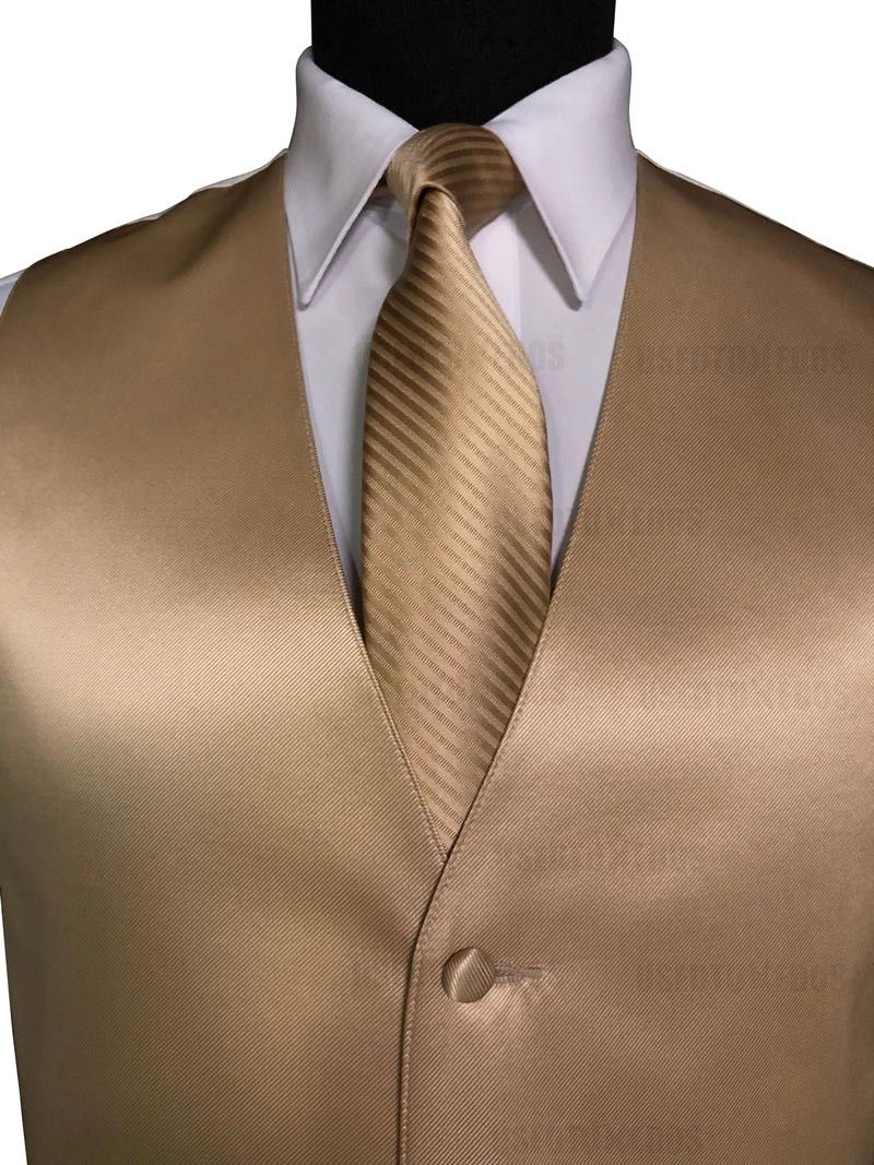 men's and boy's golden vest with striped long golden dress tie on tuxbling.com